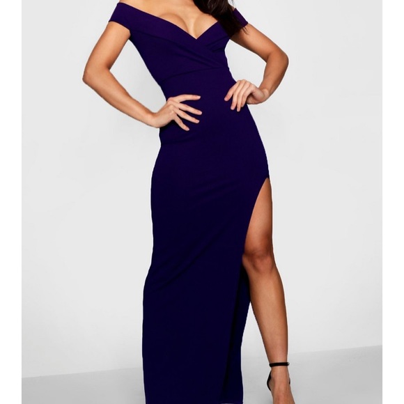 Boohoo Amie Wrap Top Off Shoulder Maxi Dress